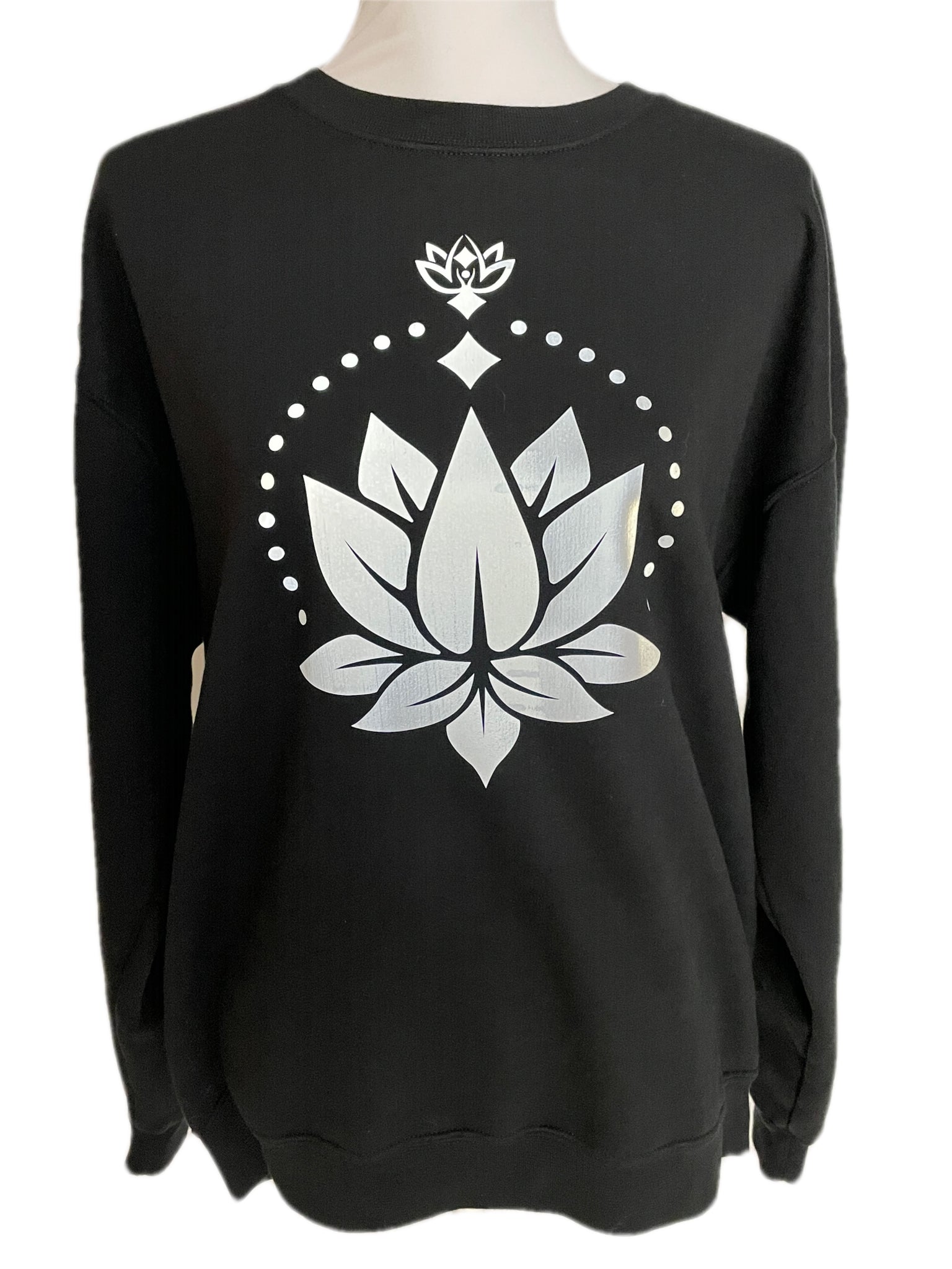 Lotus Reflective Crew Neck Fleece, Yoga shirt, Yoga Wear, Reflective Shirt, Handmade Shirt