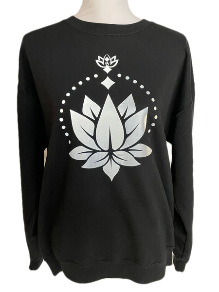Lotus Reflective Crew Neck Fleece, Yoga shirt, Yoga Wear, Reflective Shirt, Handmade Shirt