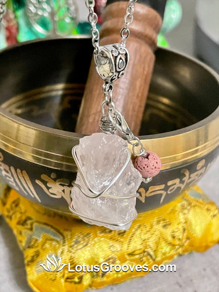 Handmade Rose Quartz with Lava Stone necklace, Rose Quartz necklace, Lava Stone Necklace