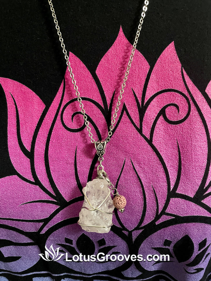 Handmade Rose Quartz with Lava Stone necklace, Rose Quartz necklace, Lava Stone Necklace