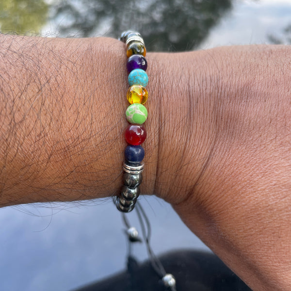 Yoga Hematite Bracelet with Chakra Stones (Adjustable) 6mm | FREE SHIPPING