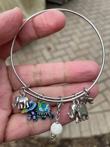 Elephant Bangle Bracelet with Lava Stone, Elephant Bracelet (Expendable) Elephant Gift | FREE SHIPPING